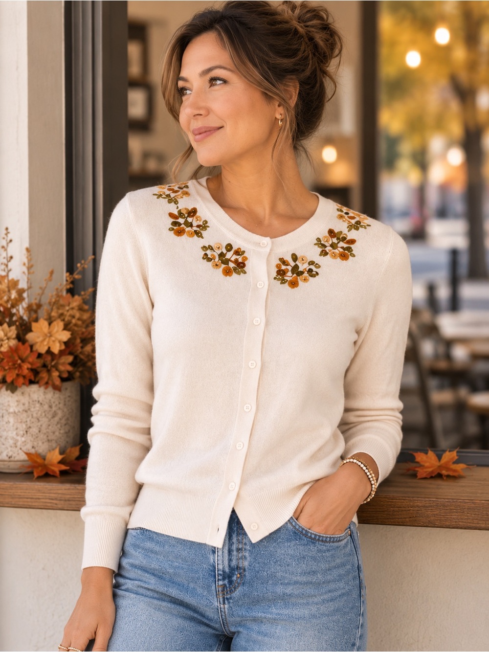 Kate Spade Embellished Jeweled Neck Soft Cardigan Blush Pink 3/4 Sleeve‎ Medium